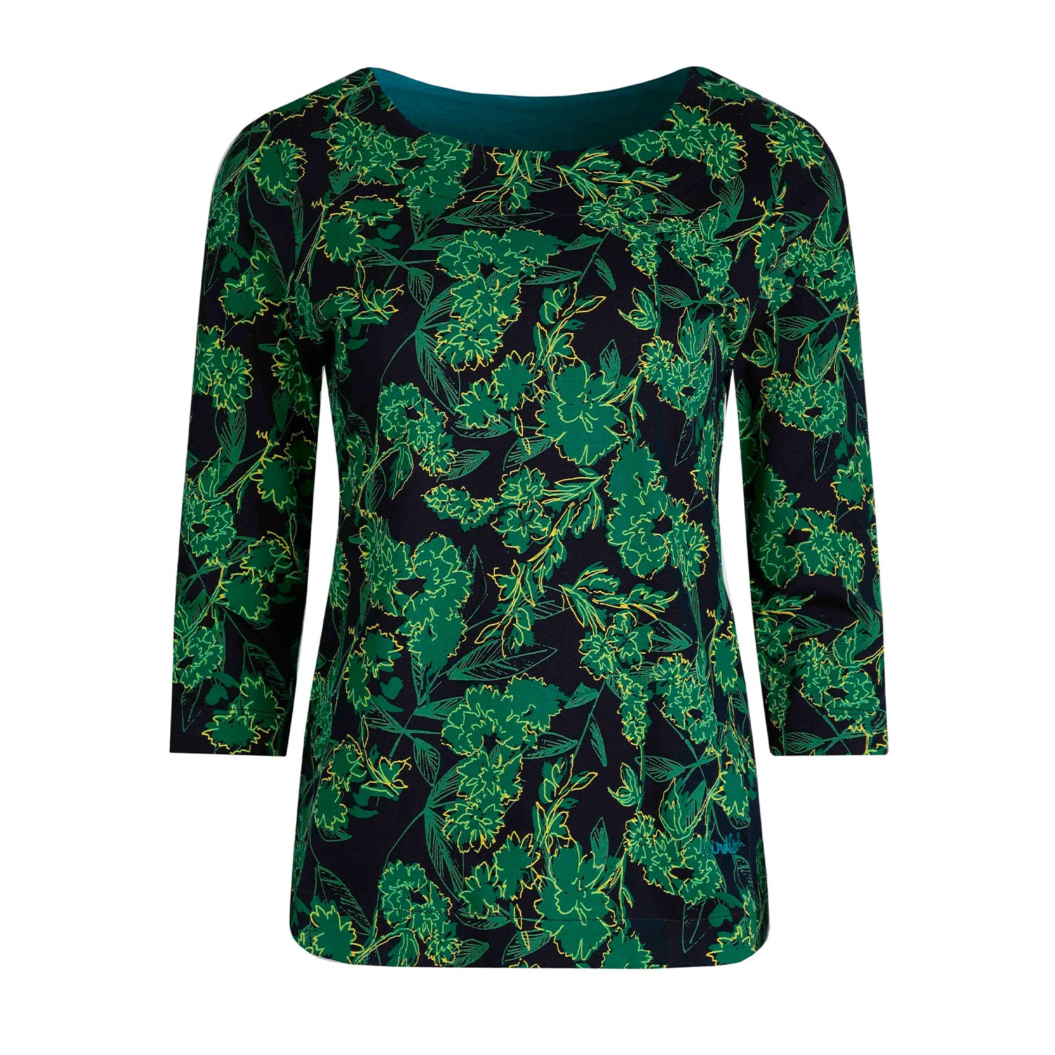 Night Blue - Front - Weird Fish Womens-Ladies Pinto Leaf Print Jersey Organic T-Shirt