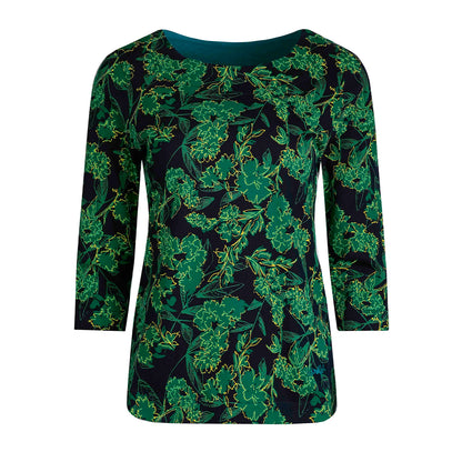 Night Blue - Front - Weird Fish Womens-Ladies Pinto Leaf Print Jersey Organic T-Shirt