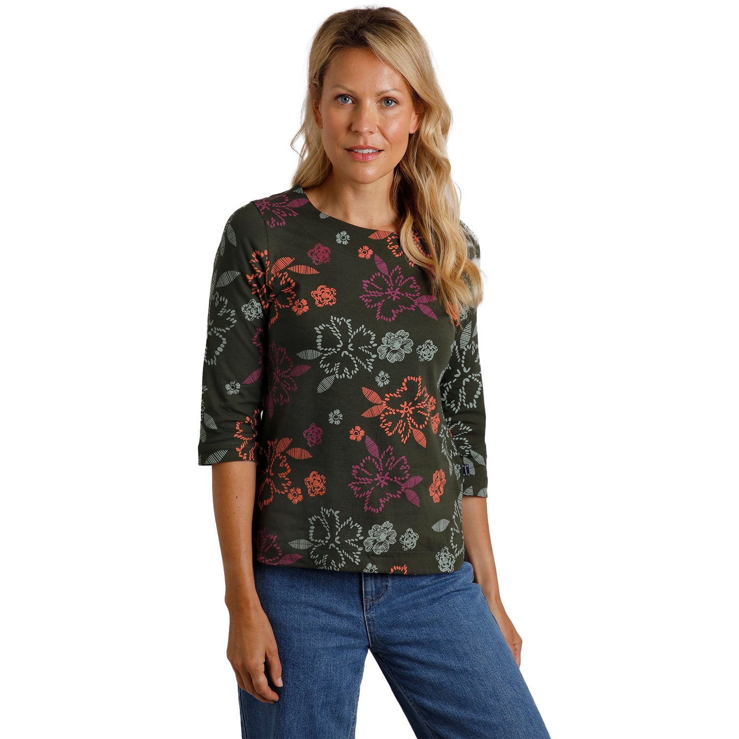 Fir Green - Side - Weird Fish Womens-Ladies Pinto Floral Jersey Organic T-Shirt