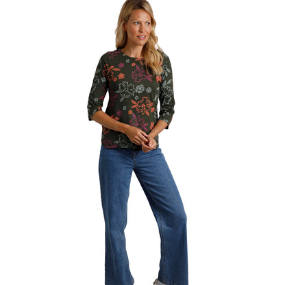 Fir Green - Pack Shot - Weird Fish Womens-Ladies Pinto Floral Jersey Organic T-Shirt