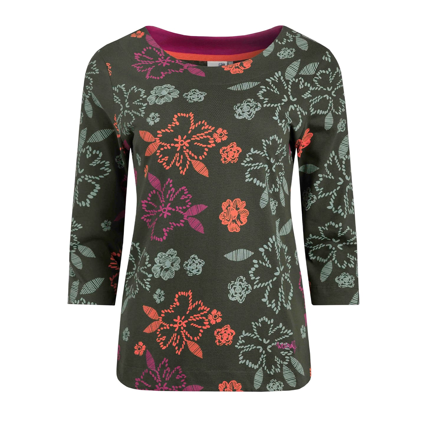 Fir Green - Front - Weird Fish Womens-Ladies Pinto Floral Jersey Organic T-Shirt