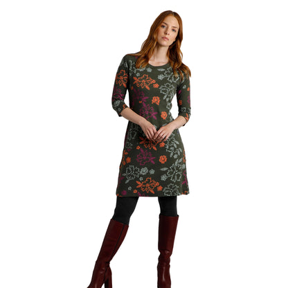 Fir Green - Side - Weird Fish Womens-Ladies Starshine Floral Jersey Organic Dress