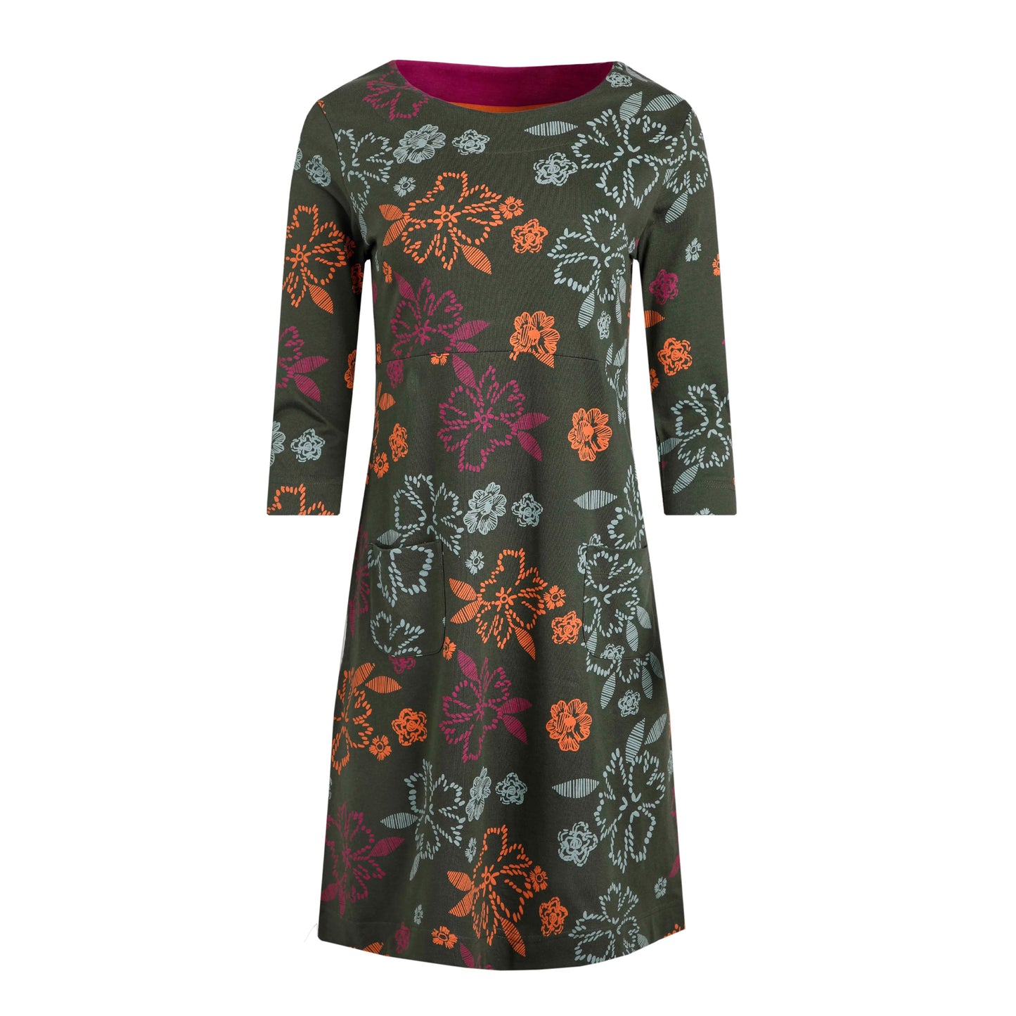 Fir Green - Front - Weird Fish Womens-Ladies Starshine Floral Jersey Organic Dress