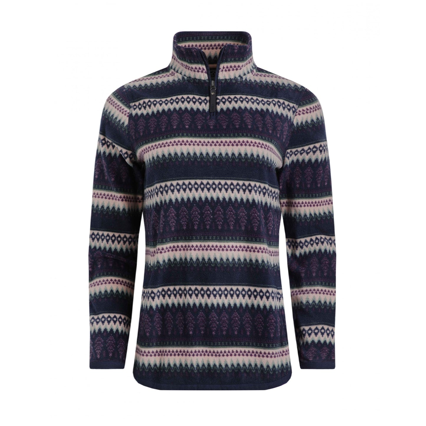 Dark Purple - Front - Weird Fish Womens-Ladies Reena Printed Quarter Zip Fleece Top