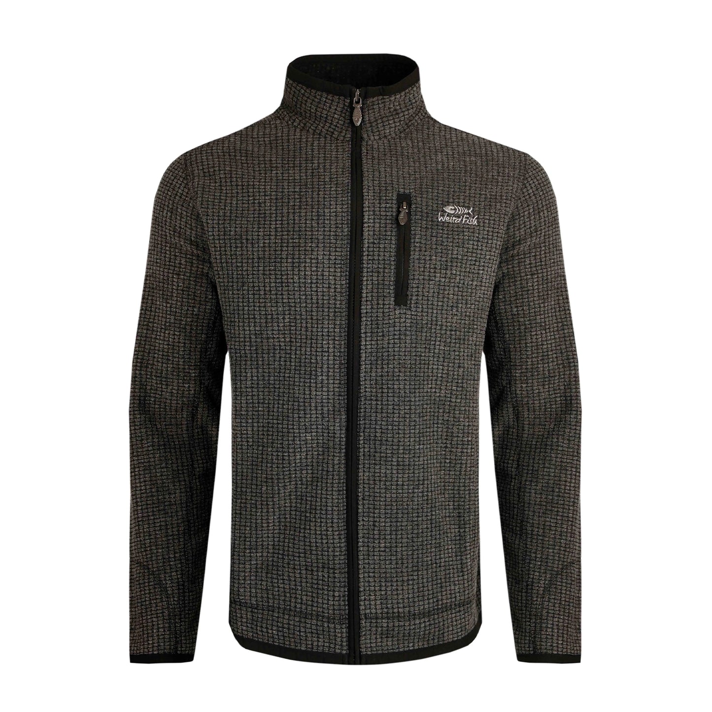 Washed Black - Front - Weird Fish Mens Rossten Grid Eco Friendly Full Zip Fleece Jacket