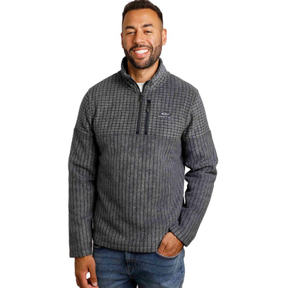 Navy - Side - Weird Fish Mens Longmont Grid Eco Friendly Quarter Zip Fleece Top