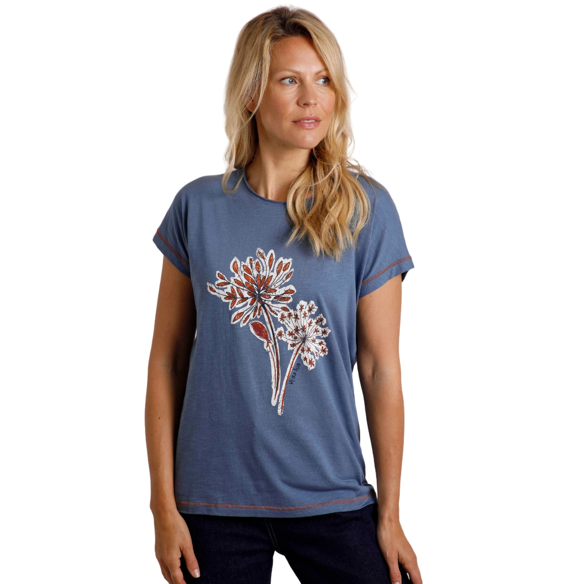 Blue Mirage - Side - Weird Fish Womens-Ladies Seedheads Graphic Print Slub Organic T-Shirt