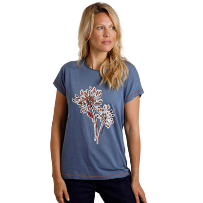 Blue Mirage - Side - Weird Fish Womens-Ladies Seedheads Graphic Print Slub Organic T-Shirt