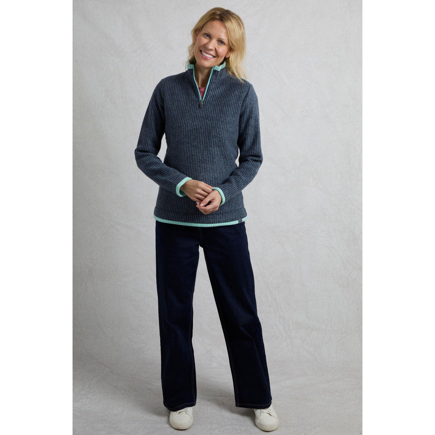 Rich Navy - Side - Weird Fish Womens-Ladies Beye Grid Eco Friendly Quarter Zip Fleece Top