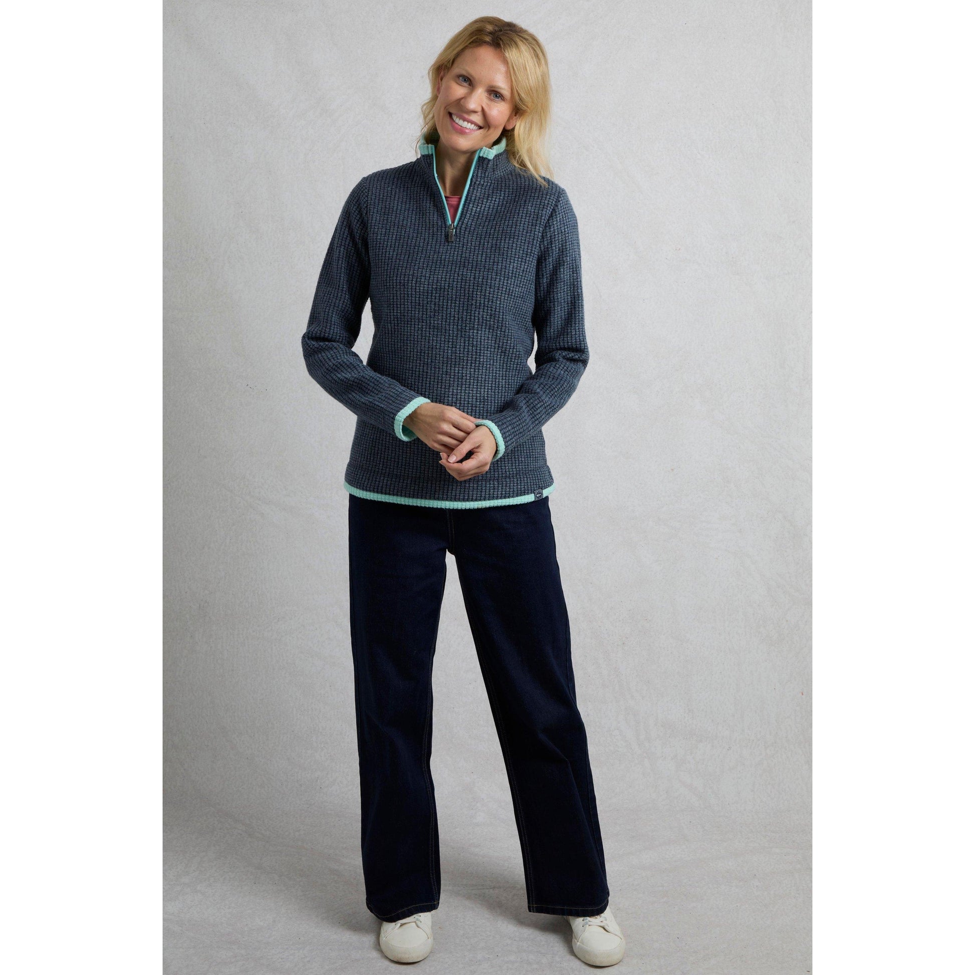 Rich Navy - Side - Weird Fish Womens-Ladies Beye Grid Eco Friendly Quarter Zip Fleece Top