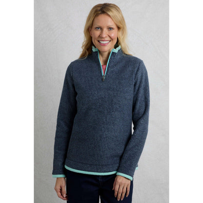 Rich Navy - Pack Shot - Weird Fish Womens-Ladies Beye Grid Eco Friendly Quarter Zip Fleece Top