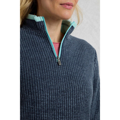 Rich Navy - Close up - Weird Fish Womens-Ladies Beye Grid Eco Friendly Quarter Zip Fleece Top