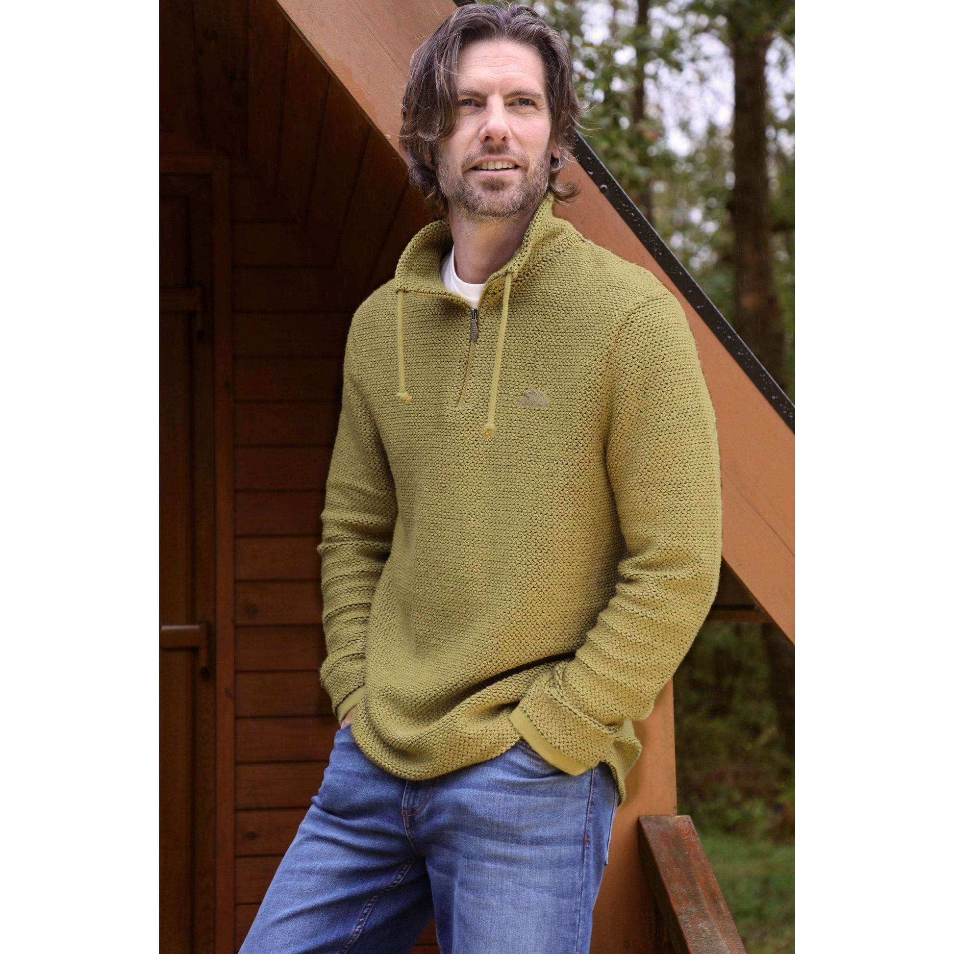 Antique Moss - Side - Weird Fish Mens Cruiser Macaroni Quarter Zip Pullover