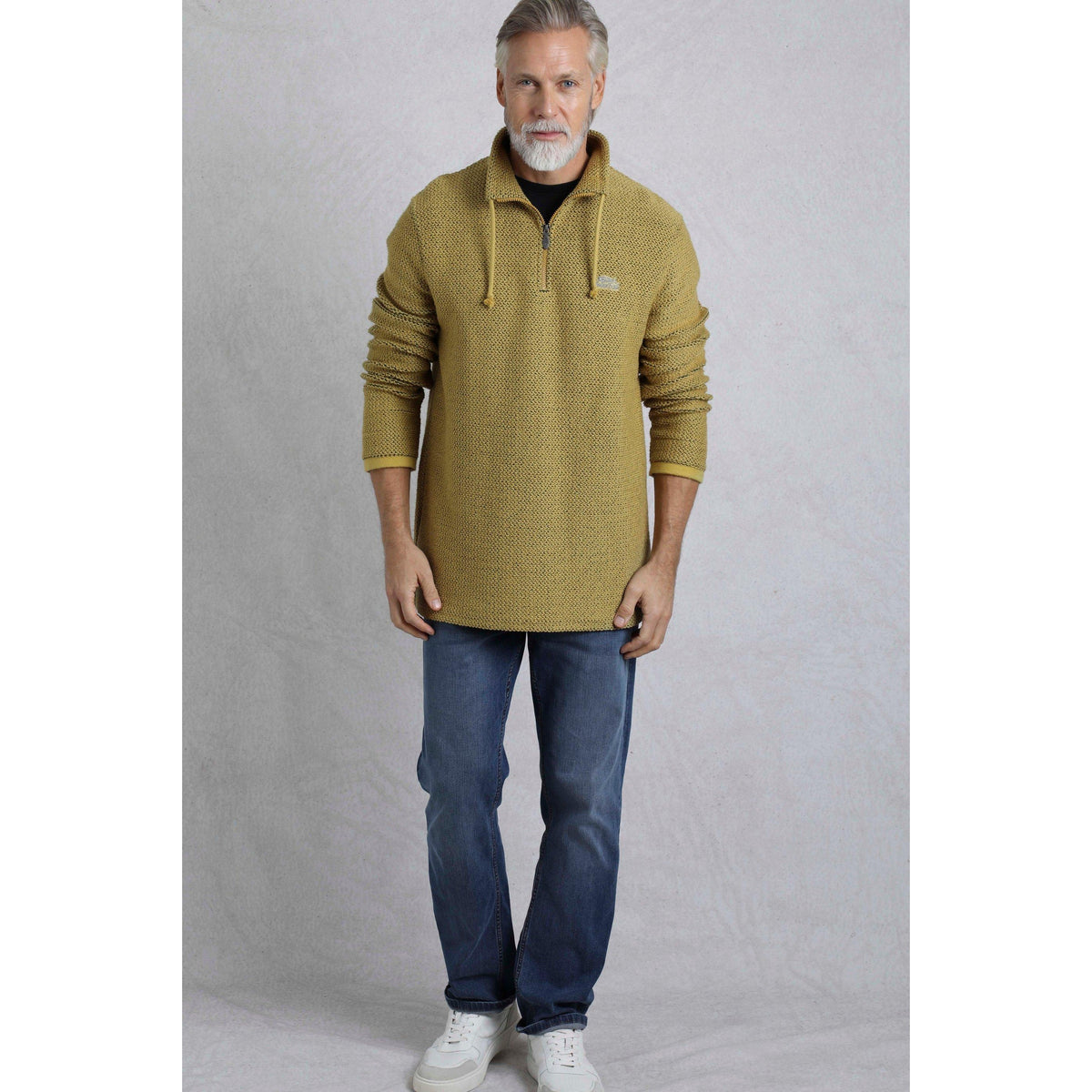 Antique Moss - Close up - Weird Fish Mens Cruiser Macaroni Quarter Zip Pullover