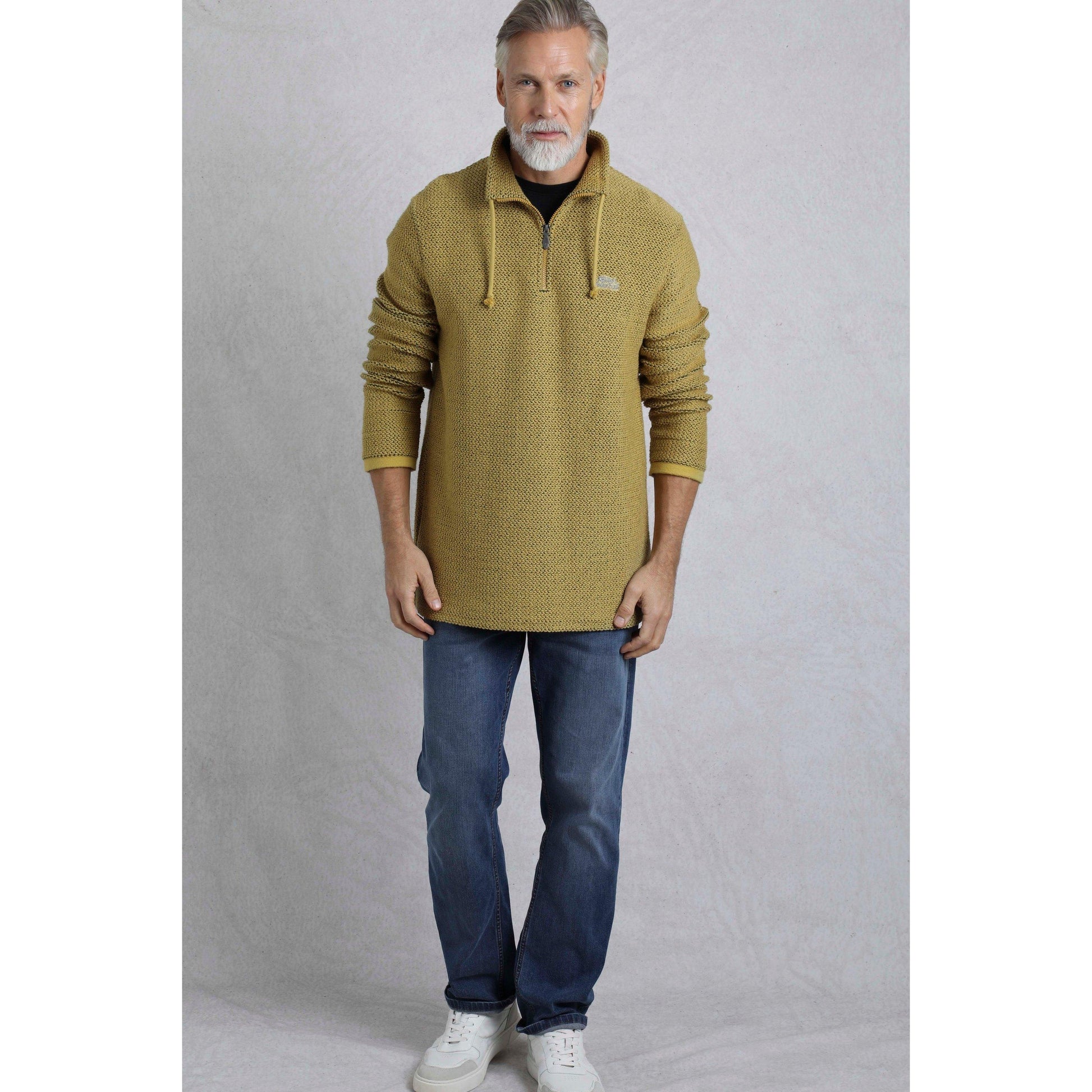 Antique Moss - Close up - Weird Fish Mens Cruiser Macaroni Quarter Zip Pullover
