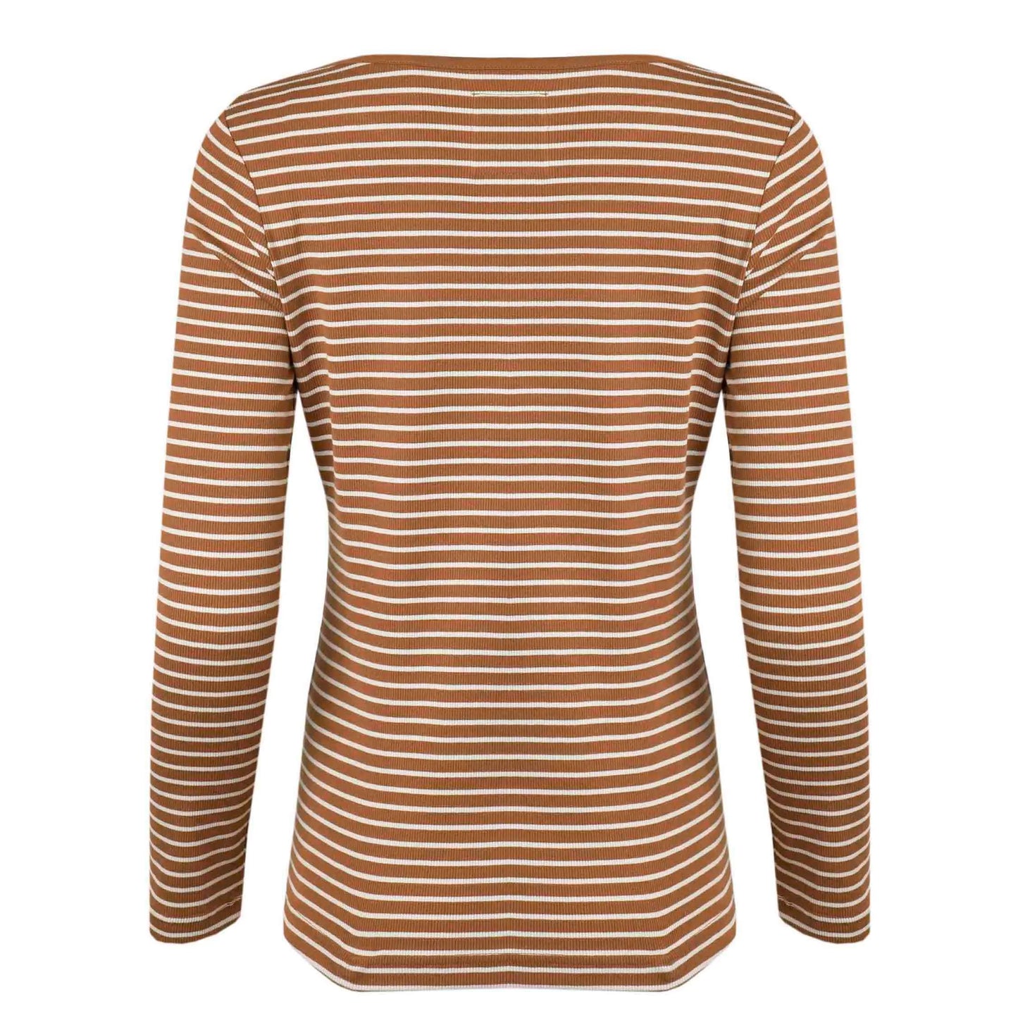 Caramel - Back - Weird Fish Womens-Ladies Mila Stripe Ribbed Organic Long-Sleeved T-Shirt