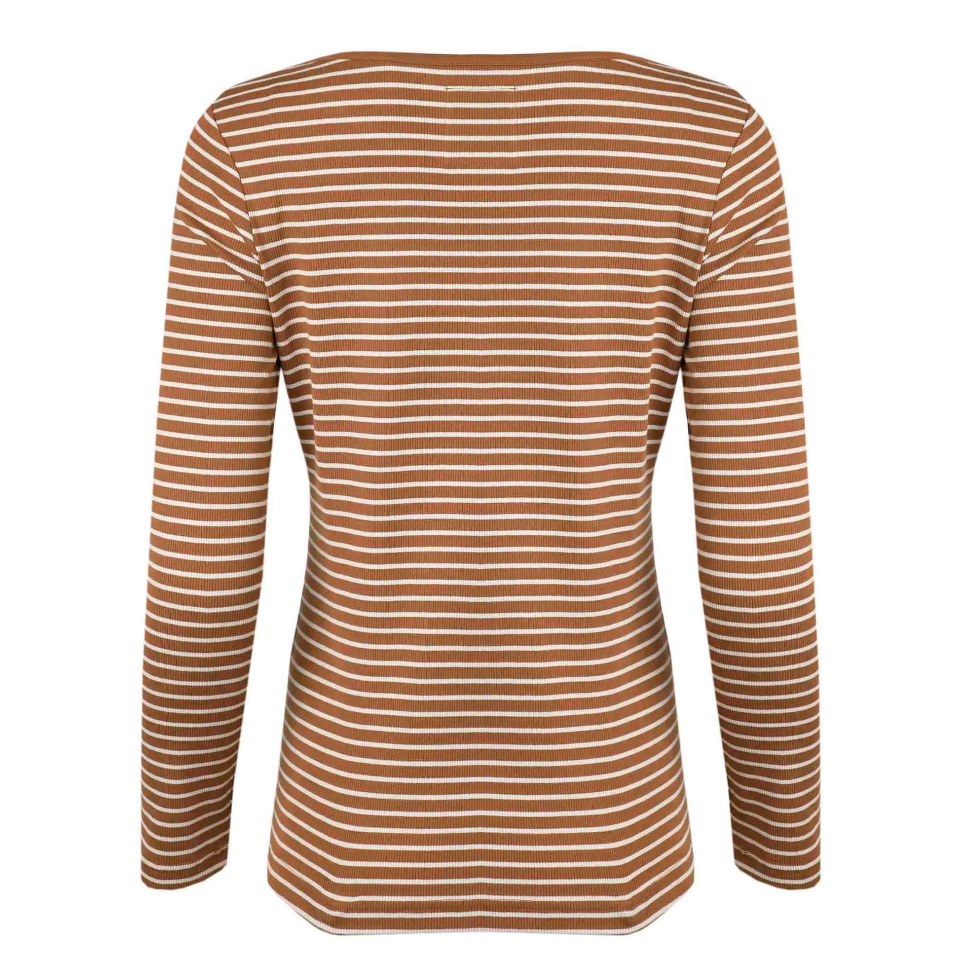 Caramel - Back - Weird Fish Womens-Ladies Mila Stripe Ribbed Organic Long-Sleeved T-Shirt