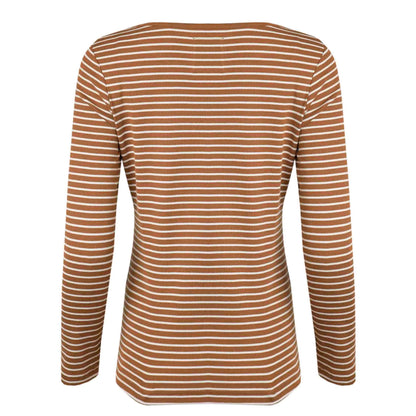 Caramel - Back - Weird Fish Womens-Ladies Mila Stripe Ribbed Organic Long-Sleeved T-Shirt