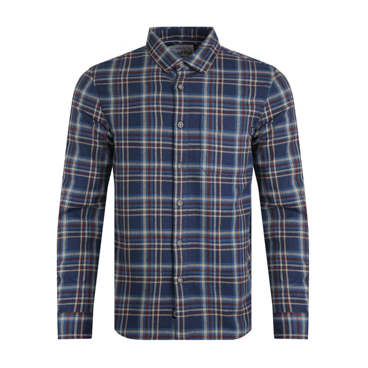 Navy - Front - Weird Fish Mens Broxton Herringbone Check Organic Long-Sleeved Shirt