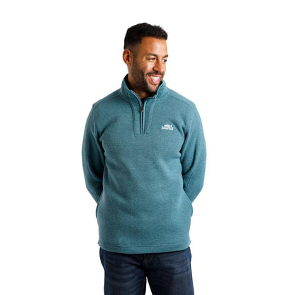 Deep Teal - Side - Weird Fish Mens Stowe Knitted Recycled Quarter Zip Fleece Top
