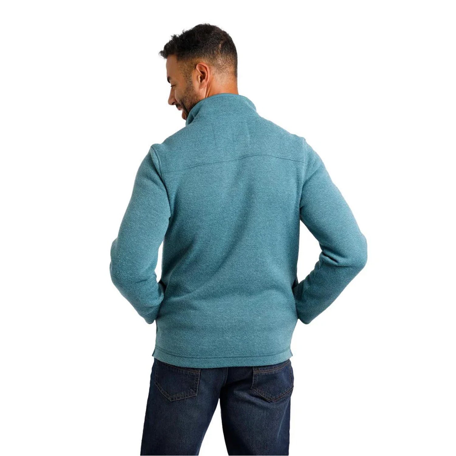 Deep Teal - Lifestyle - Weird Fish Mens Stowe Knitted Recycled Quarter Zip Fleece Top