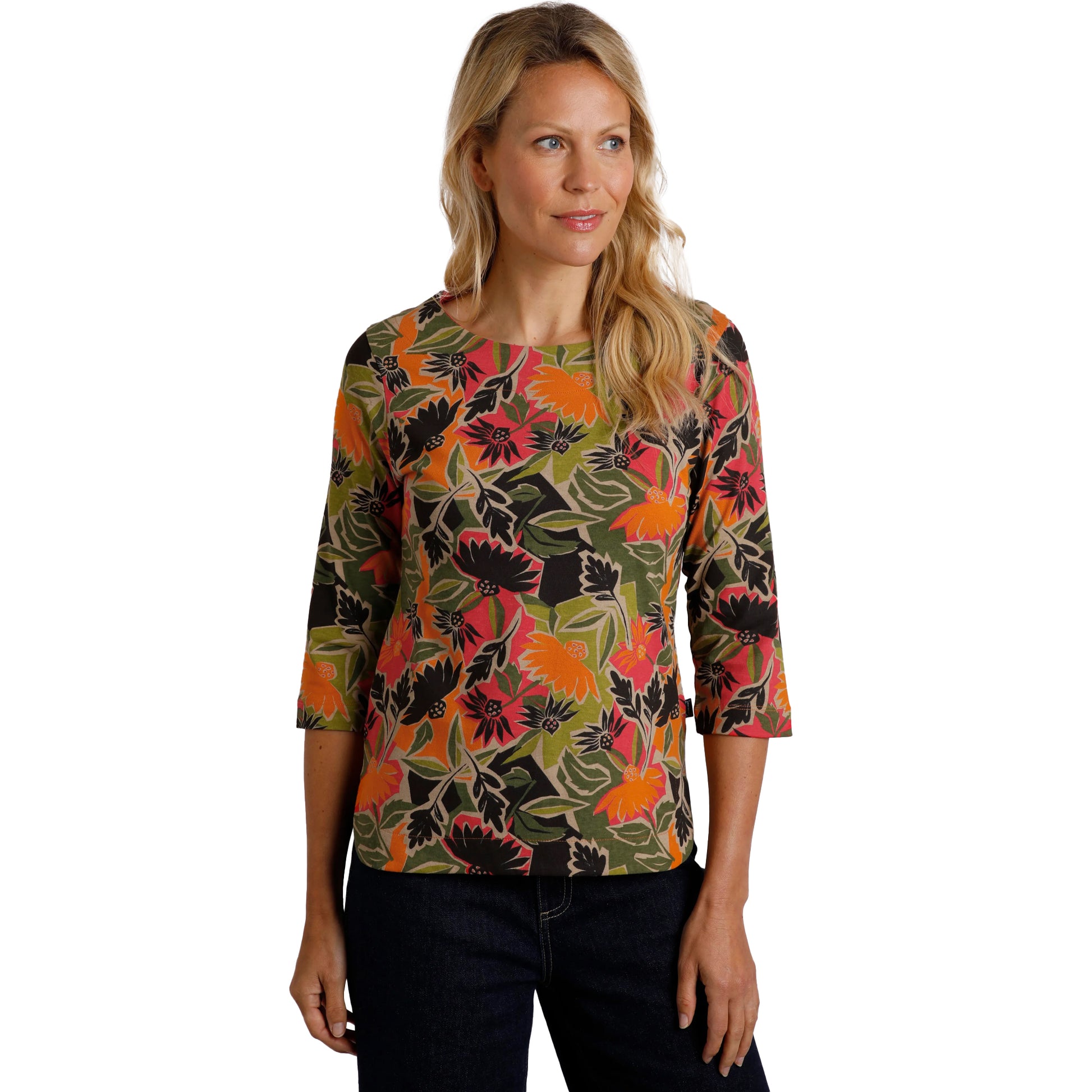 Brick Orange - Side - Weird Fish Womens-Ladies Pinto Abstract Floral Jersey Organic T-Shirt