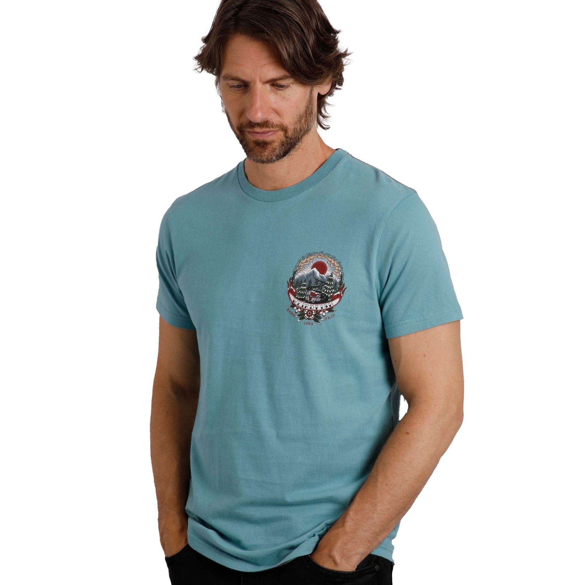 Anthracite - Side - Weird Fish Mens Wanderful Heritage Graphic Print Marble Wash T-Shirt