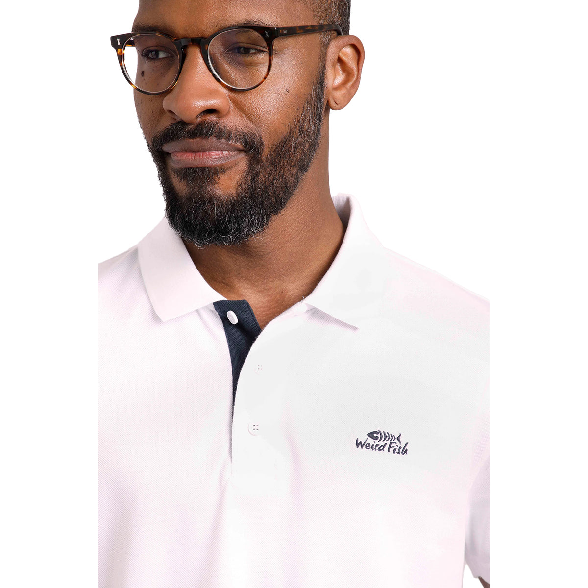 White - Side - Weird Fish Mens Miles Pique Organic Polo Shirt