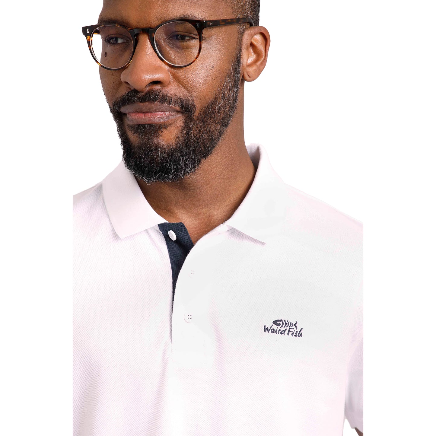 White - Side - Weird Fish Mens Miles Pique Organic Polo Shirt