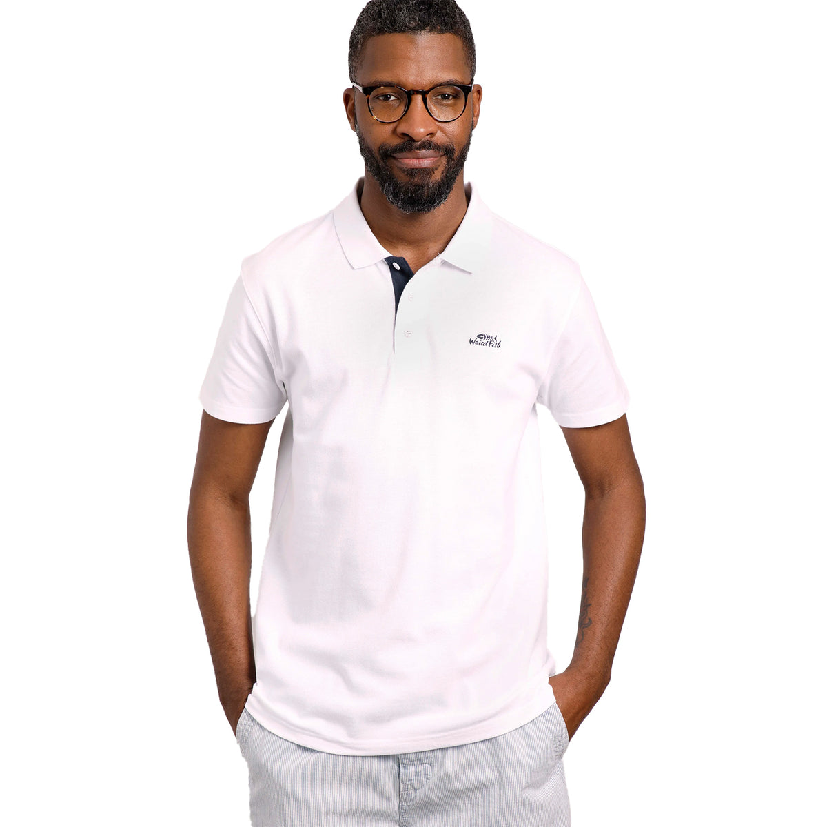 White - Pack Shot - Weird Fish Mens Miles Pique Organic Polo Shirt