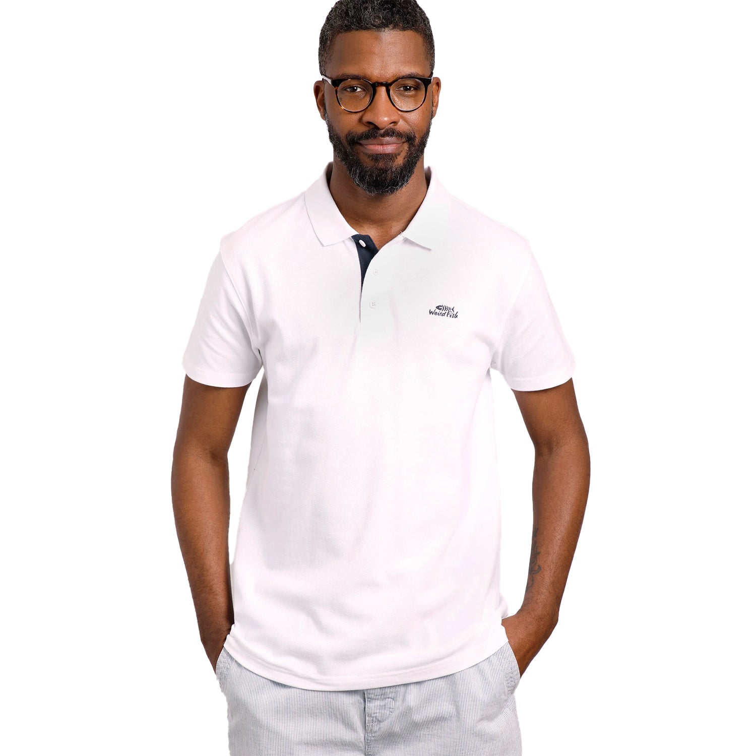 White - Pack Shot - Weird Fish Mens Miles Pique Organic Polo Shirt