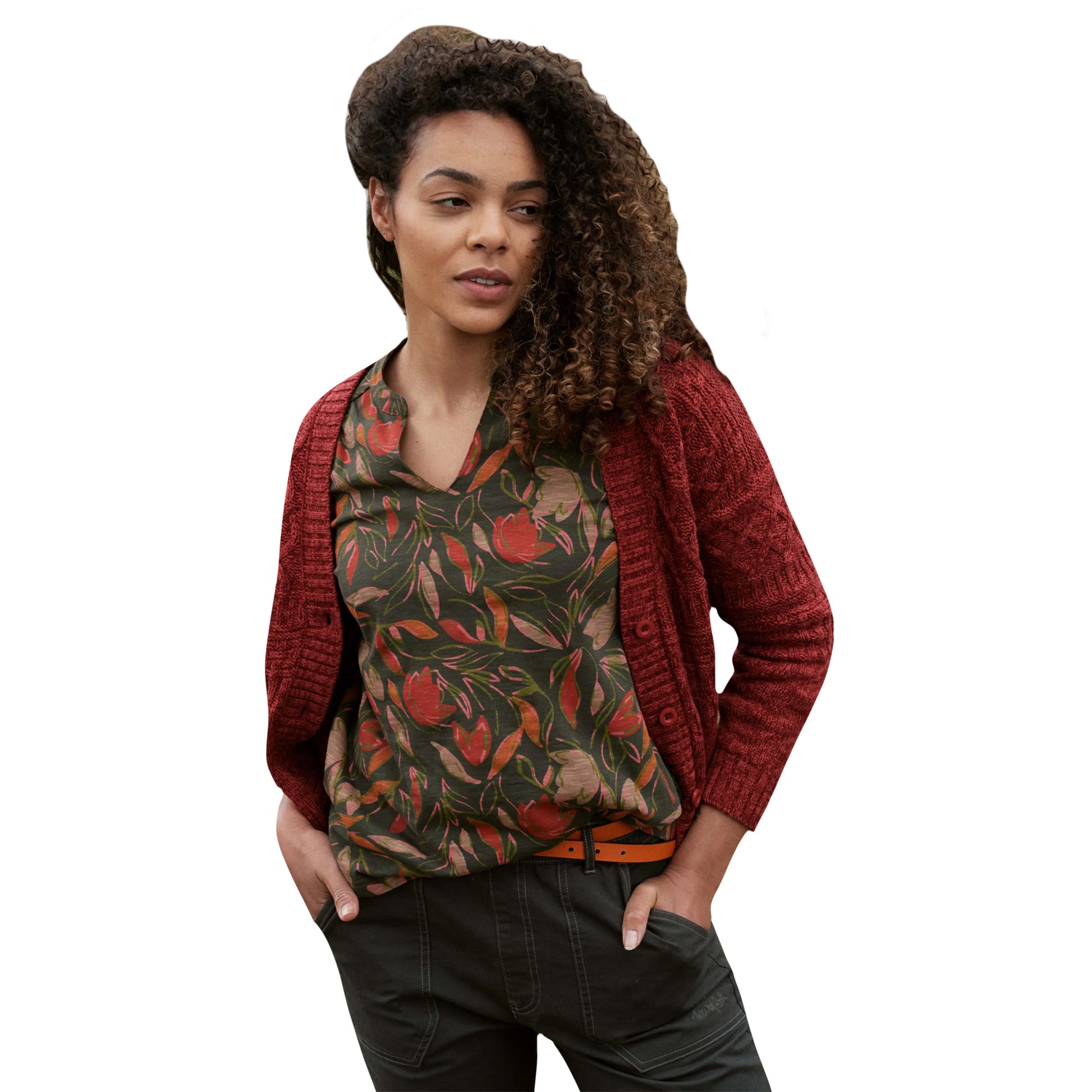 Dark Olive - Side - Weird Fish Womens-Ladies Brooke Leaves Jersey Organic Top