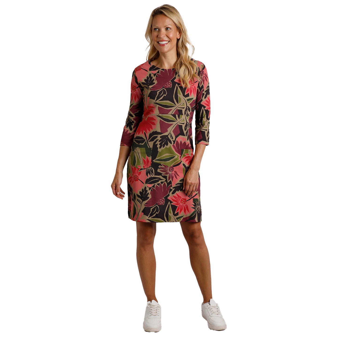 Pink - Pack Shot - Weird Fish Womens-Ladies Starshine Abstract Floral Jersey Organic Dress