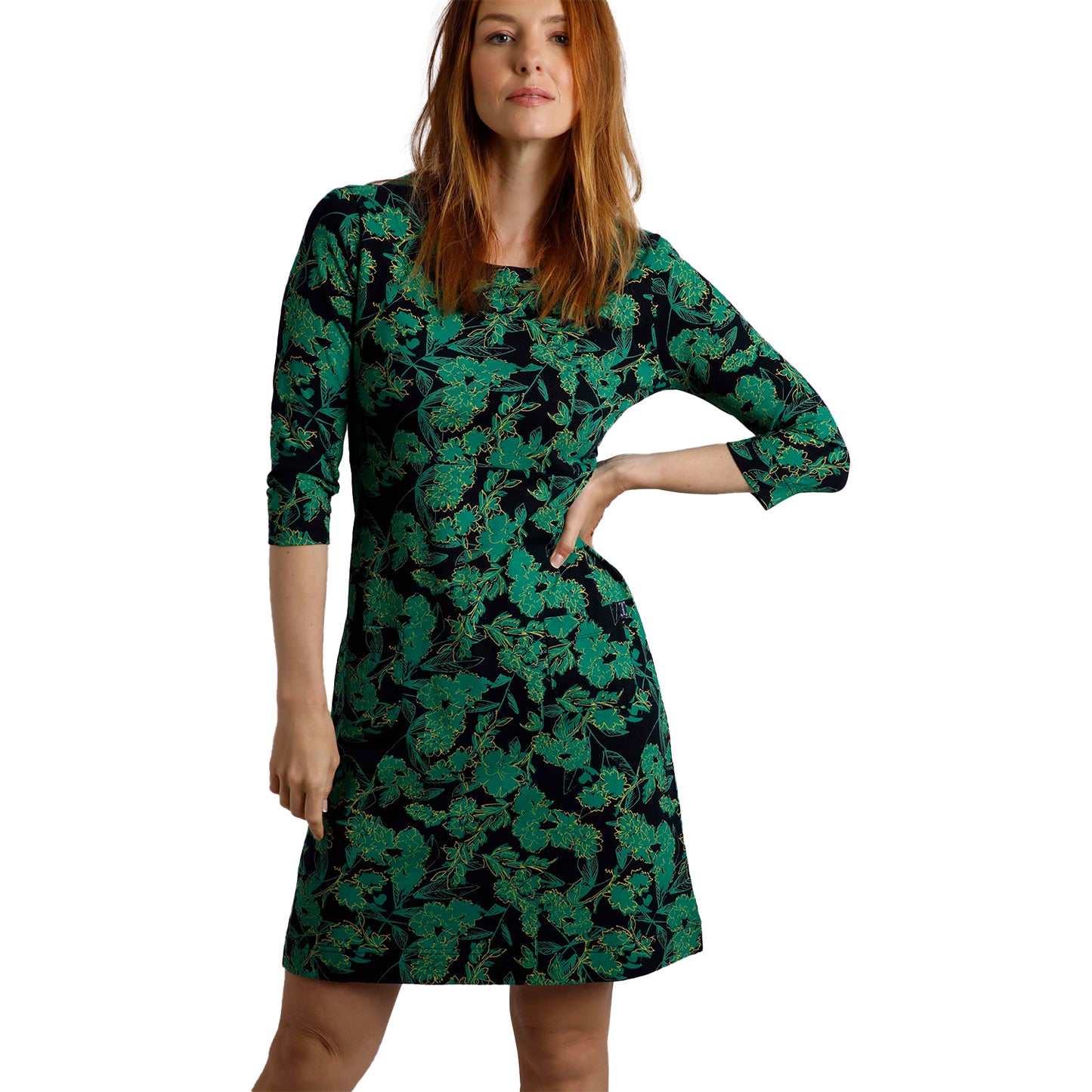 Night Blue - Side - Weird Fish Womens-Ladies Starshine Leaf Print Jersey Organic Dress