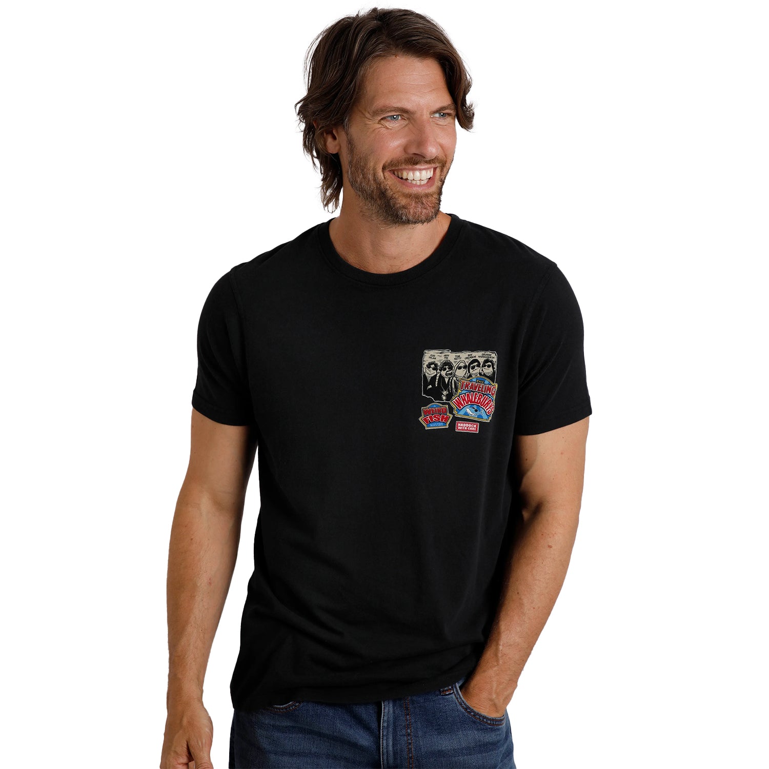 Black - Side - Weird Fish Mens Travelling Whaleburys Marble Wash T-Shirt