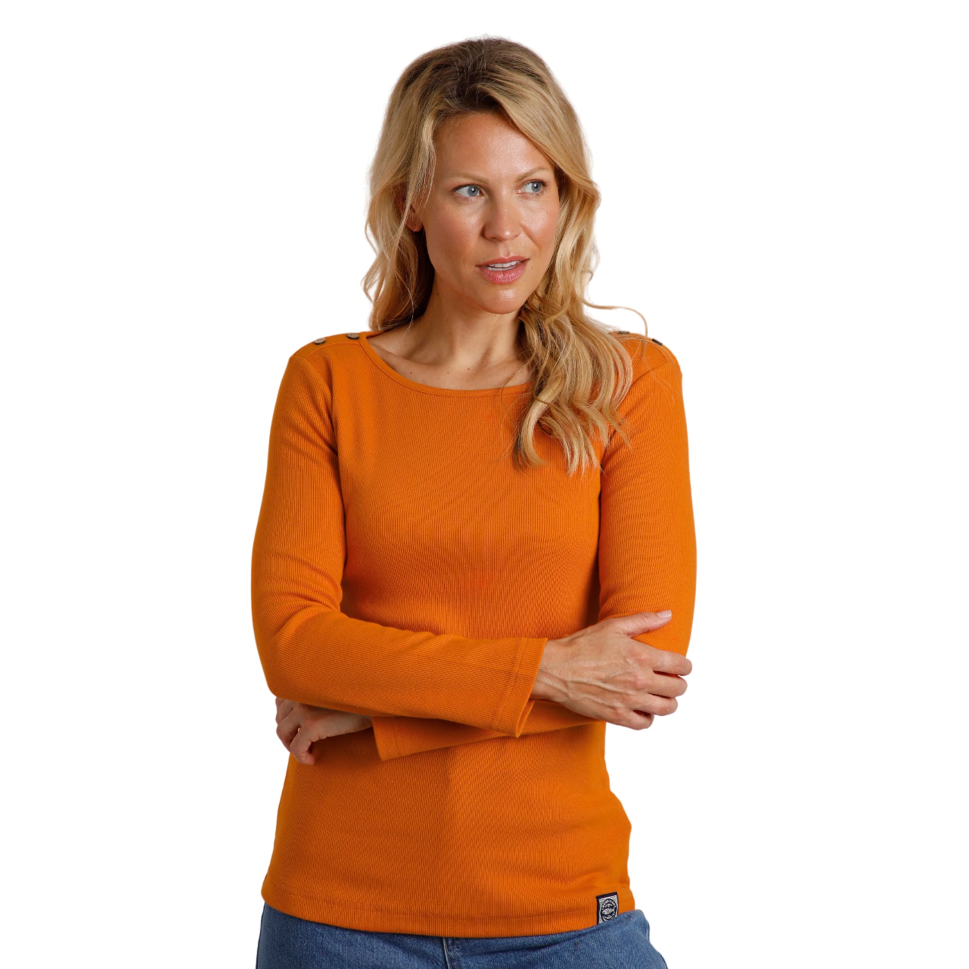Brick Orange - Side - Weird Fish Womens-Ladies Maine Organic Long-Sleeved T-Shirt