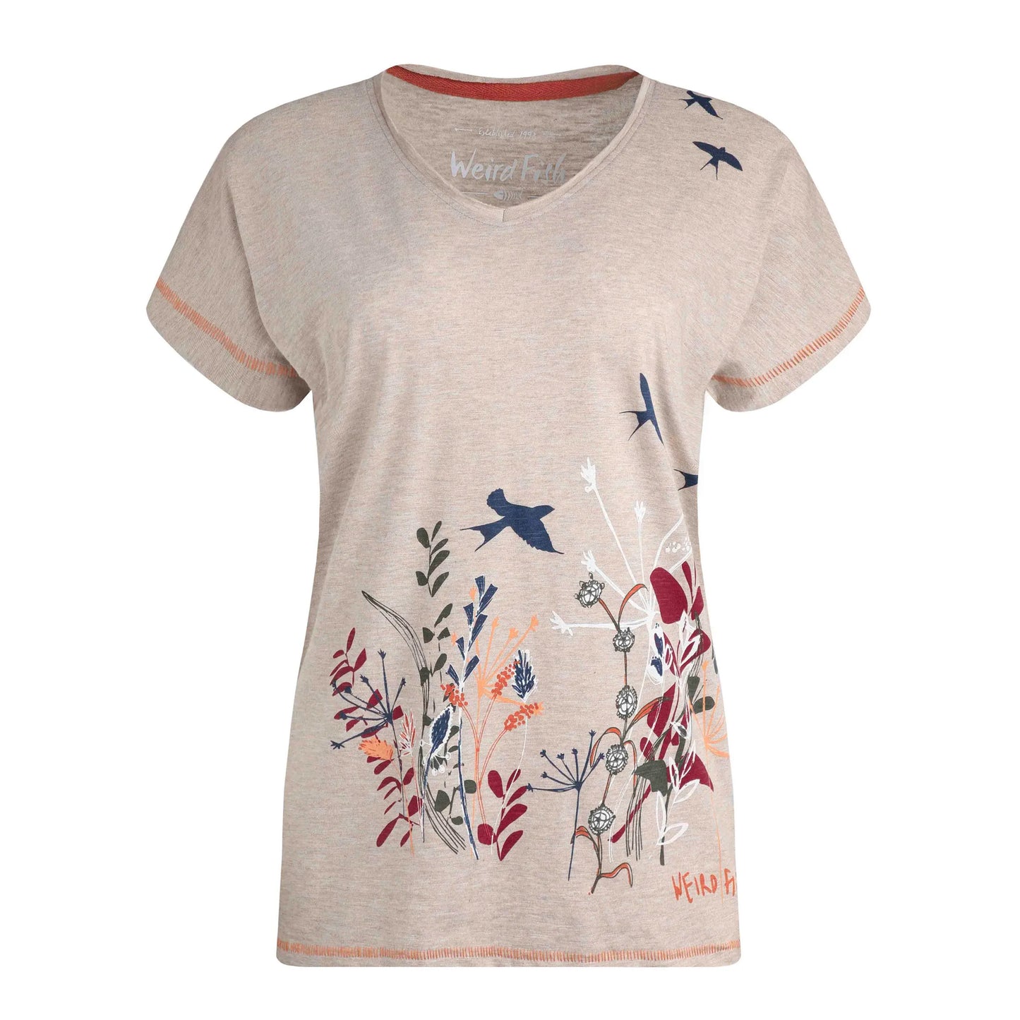 Sand Dune - Front - Weird Fish Womens-Ladies Swirling Swallows Marl Organic T-Shirt