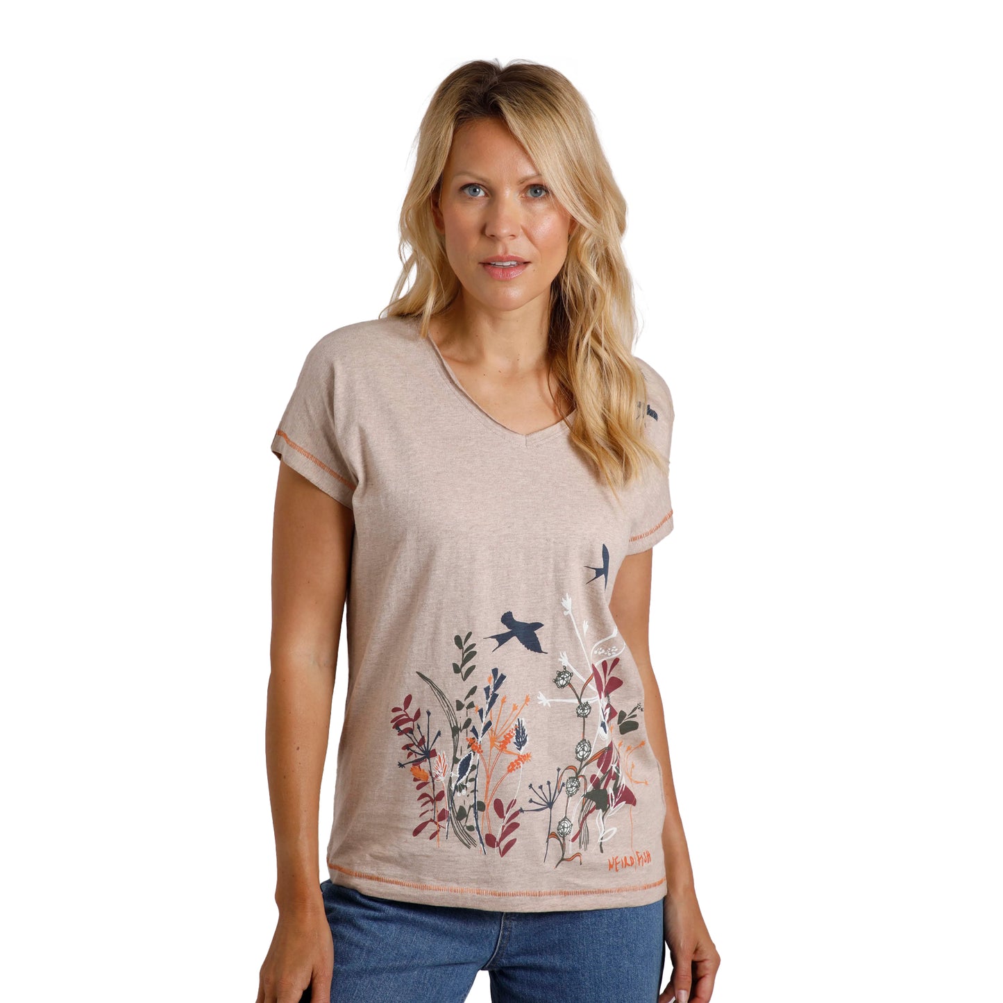 Sand Dune - Side - Weird Fish Womens-Ladies Swirling Swallows Marl Organic T-Shirt