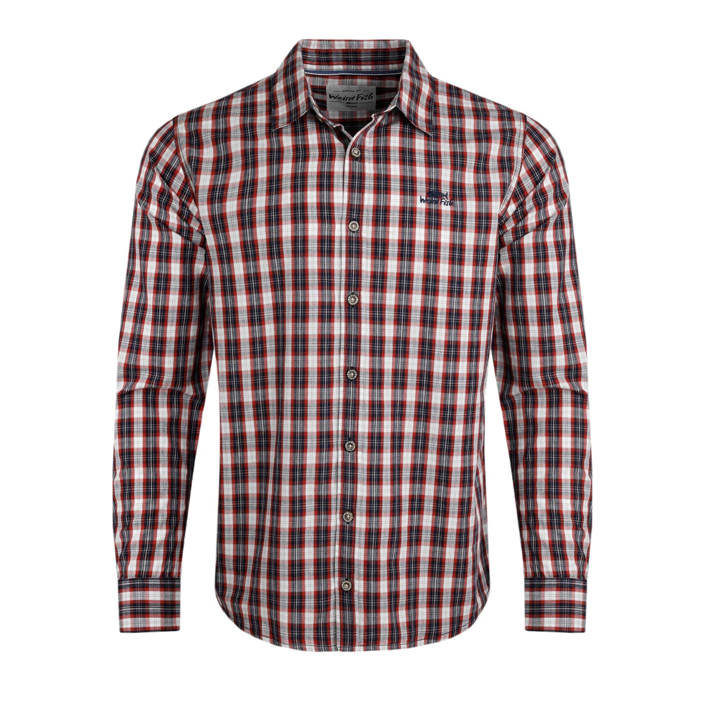 Navy - Front - Weird Fish Mens Lando Checked Long-Sleeved Shirt