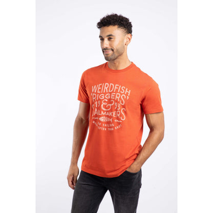Rust Orange - Close up - Weird Fish Mens Riggers Reverse Printed Organic T-Shirt
