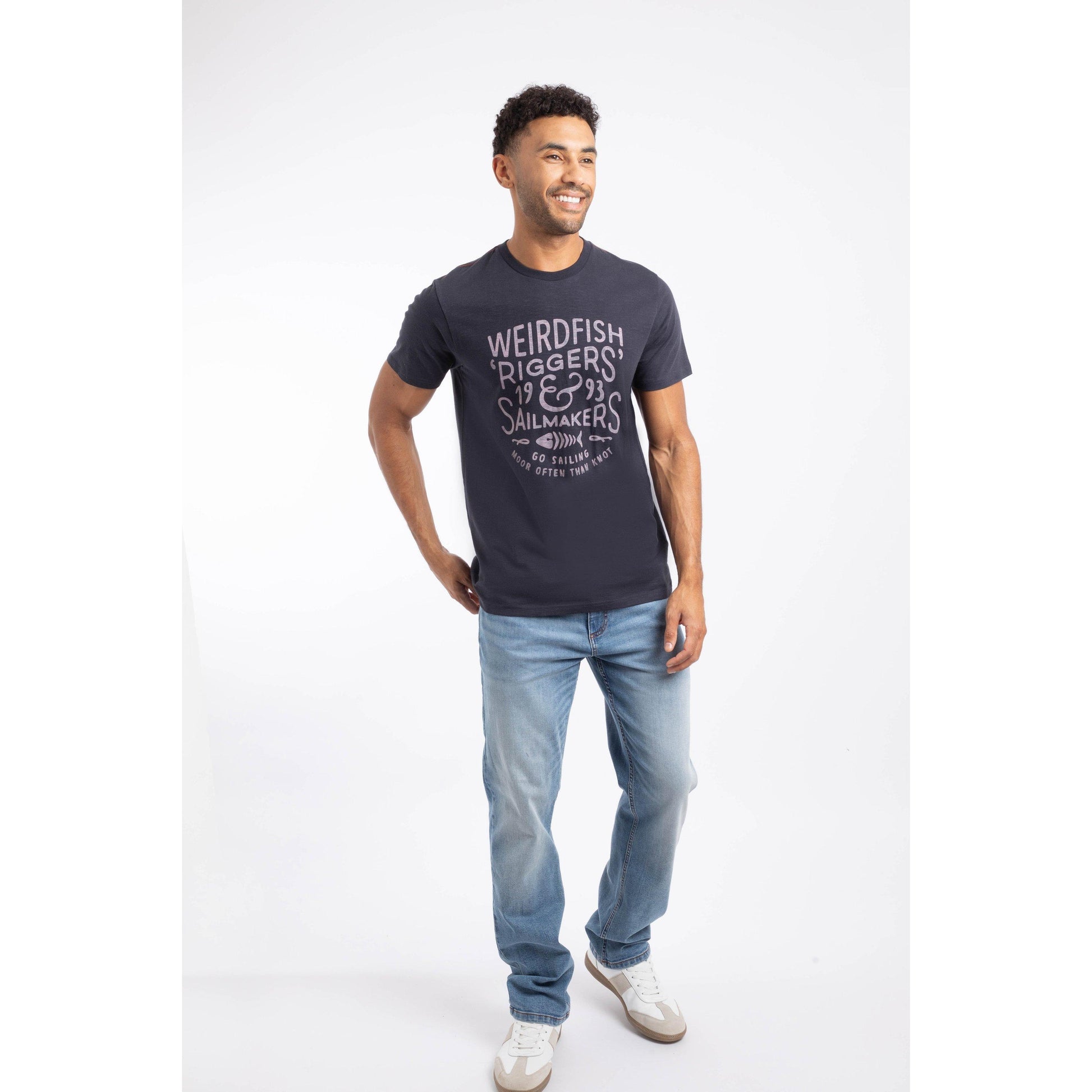 Midnight - Side - Weird Fish Mens Riggers Reverse Printed Organic T-Shirt