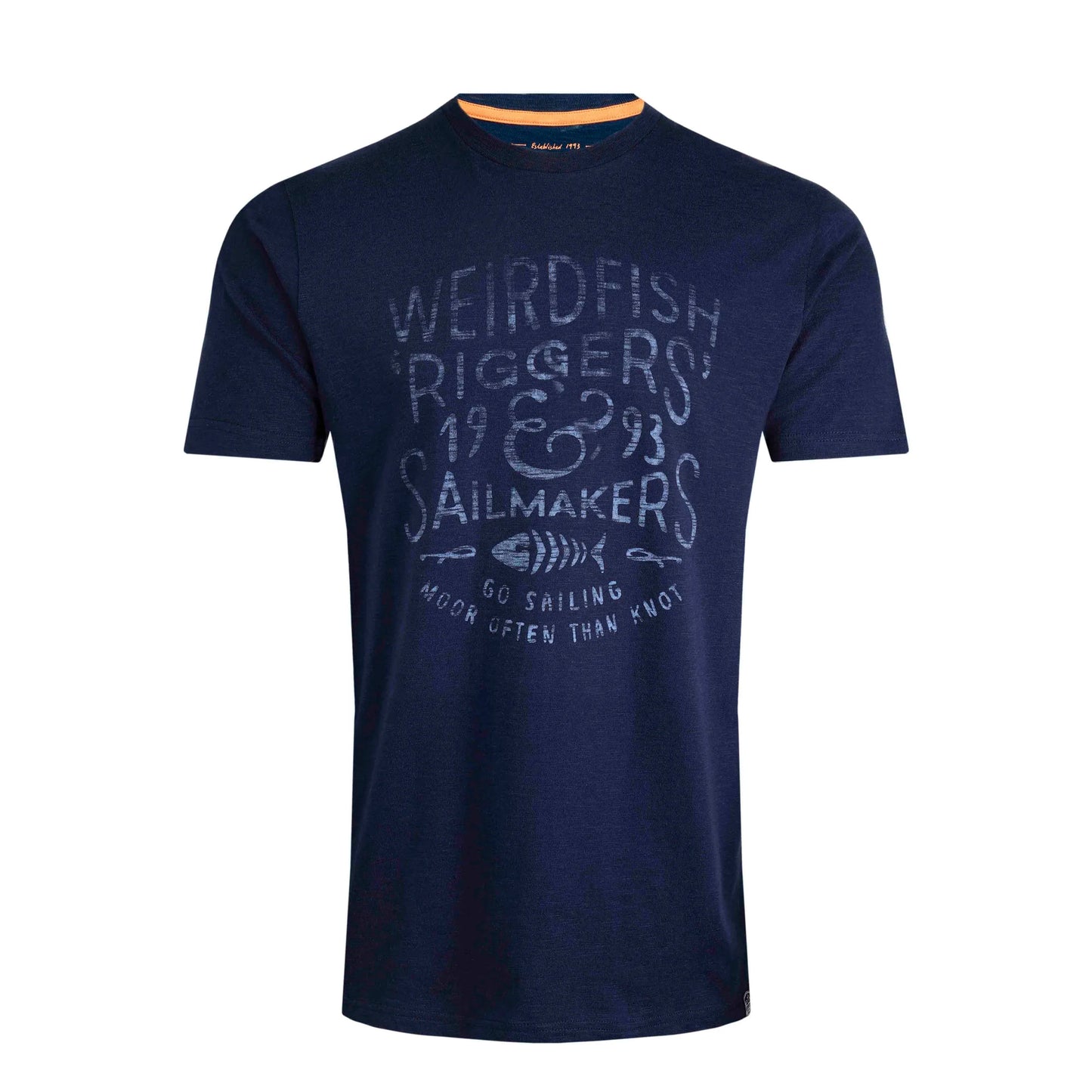 Dark Blue - Front - Weird Fish Mens Riggers Reverse Printed Organic T-Shirt