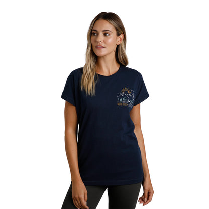 Navy - Side - Weird Fish Womens-Ladies Wander Graphic Print Slub Organic T-Shirt