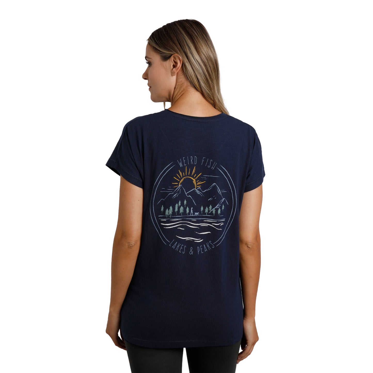 Navy - Lifestyle - Weird Fish Womens-Ladies Wander Graphic Print Slub Organic T-Shirt