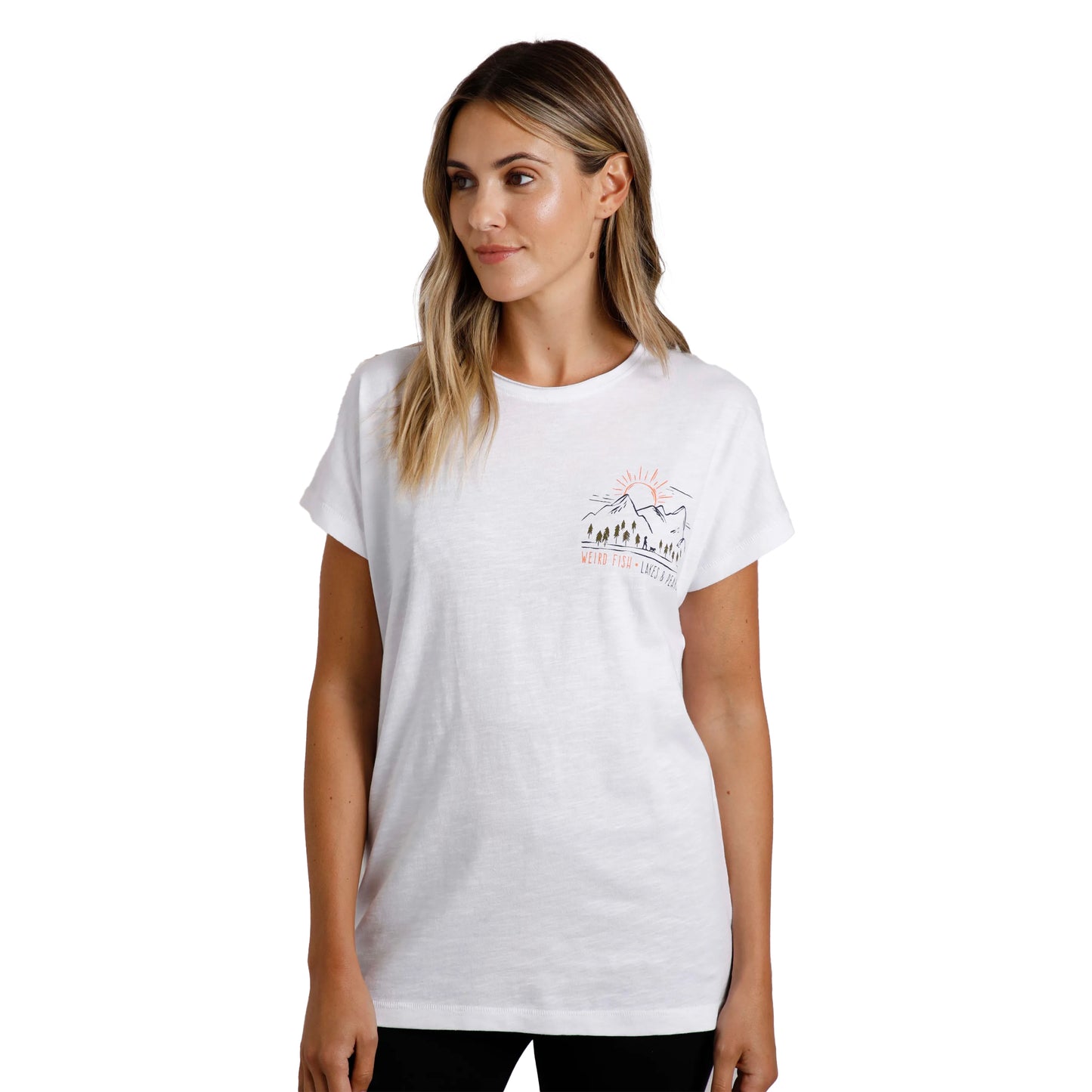 White - Side - Weird Fish Womens-Ladies Wander Graphic Print Slub Organic T-Shirt