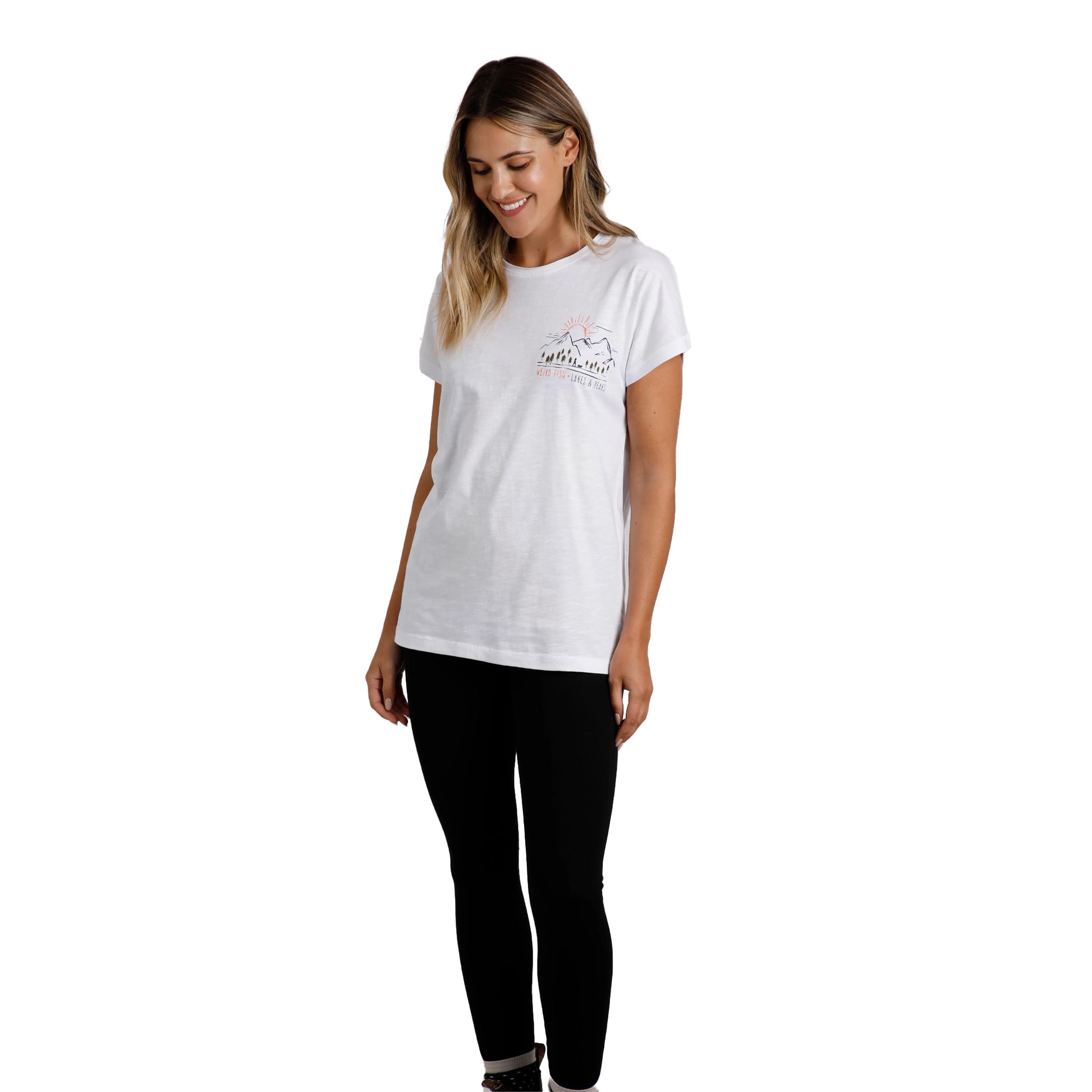 White - Pack Shot - Weird Fish Womens-Ladies Wander Graphic Print Slub Organic T-Shirt