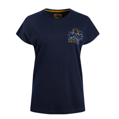 Navy - Front - Weird Fish Womens-Ladies Wander Graphic Print Slub Organic T-Shirt