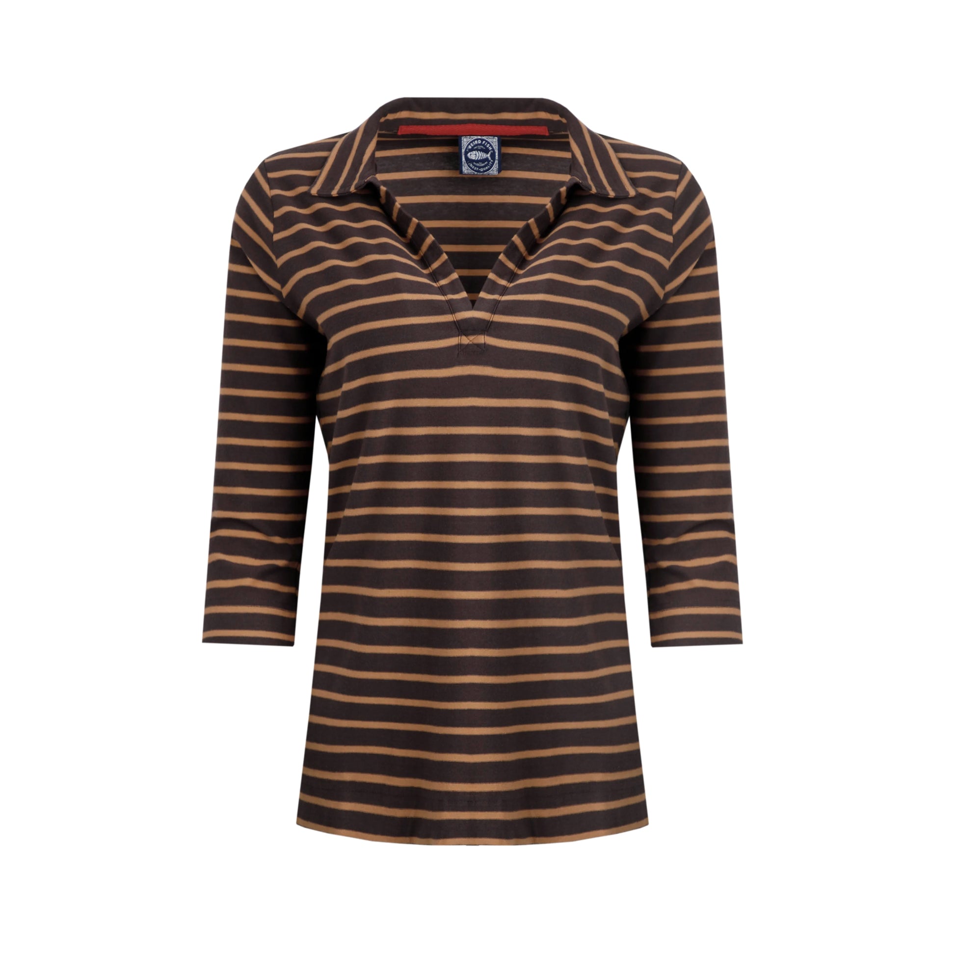 Chocolate - Front - Weird Fish Womens-Ladies Rhianna Striped Organic Cotton Shirt
