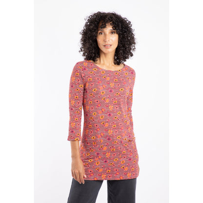 Rust - Front - Weird Fish Womens-Ladies Charlotte Striped Jersey Organic Tunic