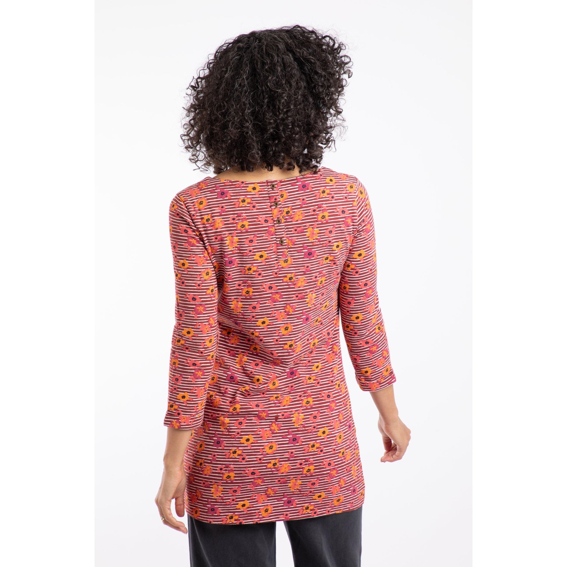 Rust - Back - Weird Fish Womens-Ladies Charlotte Striped Jersey Organic Tunic